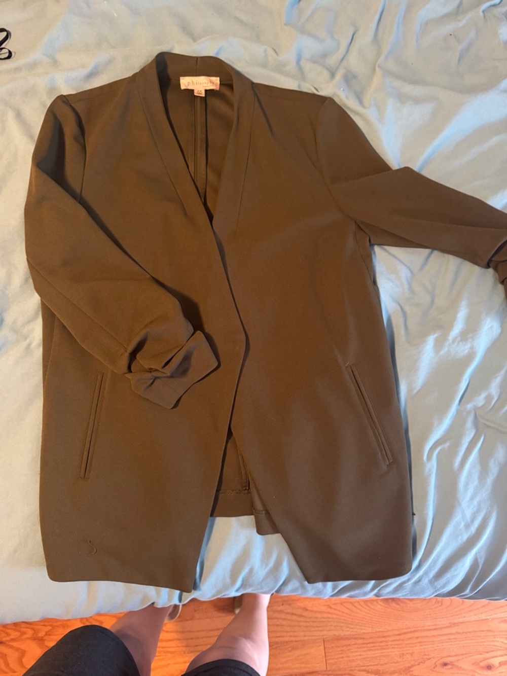 Philosophy Olive Open-Front Longline Blazer